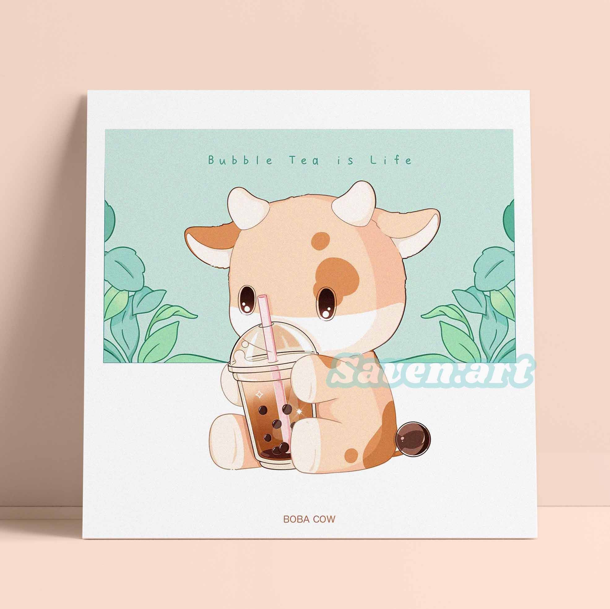 Strawberry Cow kawaii | Greeting Card